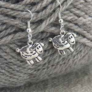 Sheep Earrings Silver Ear Wires Dangle Lamb Earrings Whimsical Jewelry Farm Life